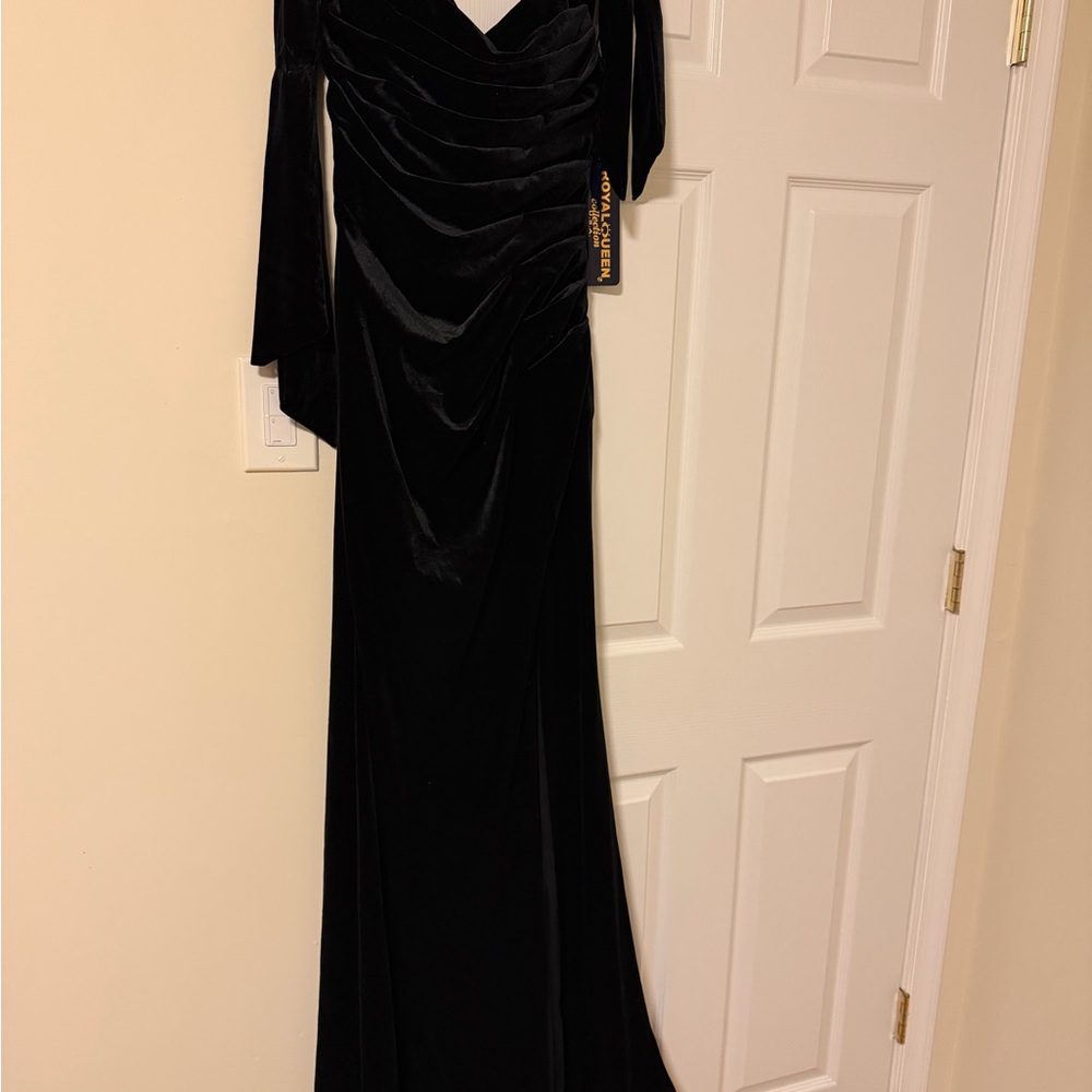 Alex Evenings Black Velvet Draped Maxi Gown